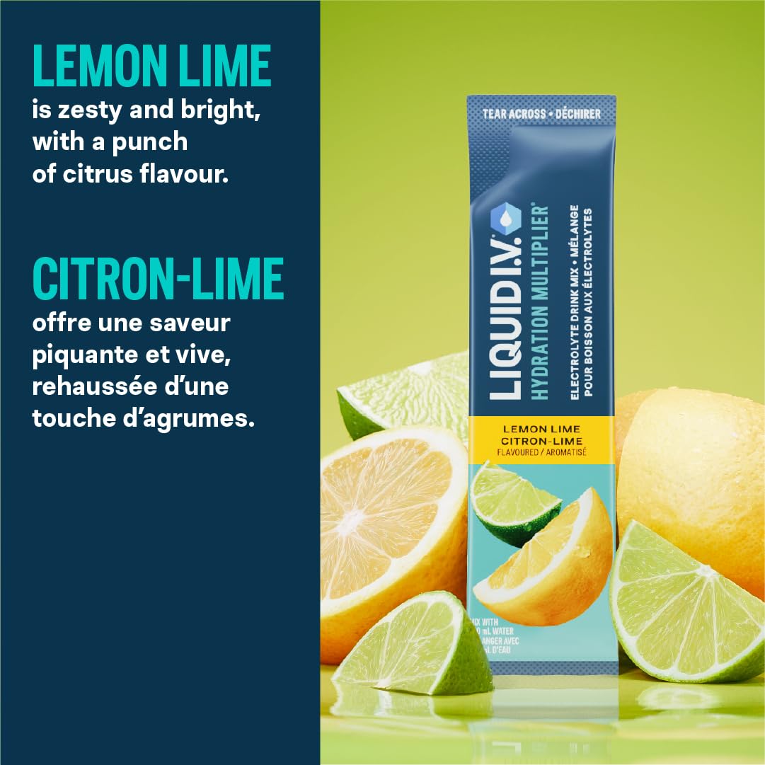 Liquid I.V. Hydration Multiplier Electrolyte Drink Mix - Enhanced Hydration Electrolyte Powder with Vitamins B3, B5, B6, B12 and C -18x On-the-go Sticks for Workout and Travel - Lemon Lime 🍁 All In One Marketplace Canada