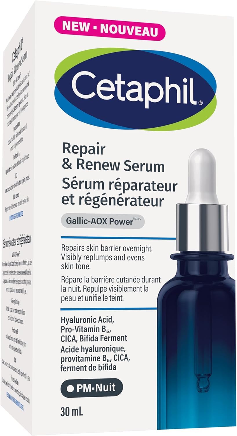 CETAPHIL Repair & Renew Night Serum for Stressed Sensitive Skin with Gallic Acid & Vitamin E, PM Face Serum, Repairs Skin Barrier Overnight, Dermatologist Recommended, 1 fl oz Dropper Bottle 🍁 All In One Marketplace Canada