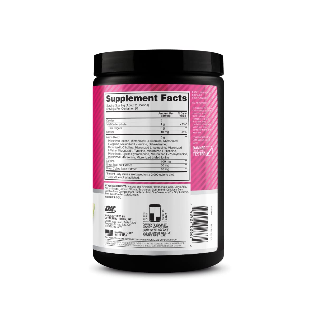 Optimum Nutrition Amino Energy Powder: Pre- workout & Anytime energy with Green tea, Green coffee extract + BCAA's - Watermelon: 30 servings [270g] (packaging may vary) 🍁 All In One Marketplace Canada