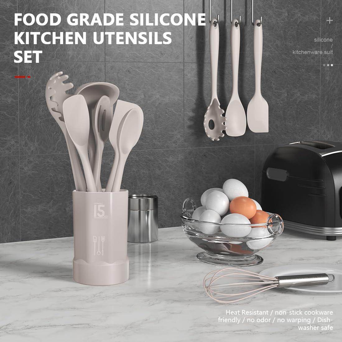 Silicone Cooking Utensils Set - 446°F Heat Resistant Kitchen Utensils,Turner Tongs,Spatula,Spoon,Brush,Whisk,Kitchen Utensil Gadgets Tools Set for Nonstick Cookware,Dishwasher Safe (BPA Free) 🍁 All In One Marketplace Canada
