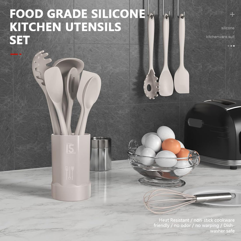 Silicone Cooking Utensils Set - 446°F Heat Resistant Kitchen Utensils,Turner Tongs,Spatula,Spoon,Brush,Whisk,Kitchen Utensil Gadgets Tools Set for Nonstick Cookware,Dishwasher Safe (BPA Free) 🍁 All In One Marketplace Canada