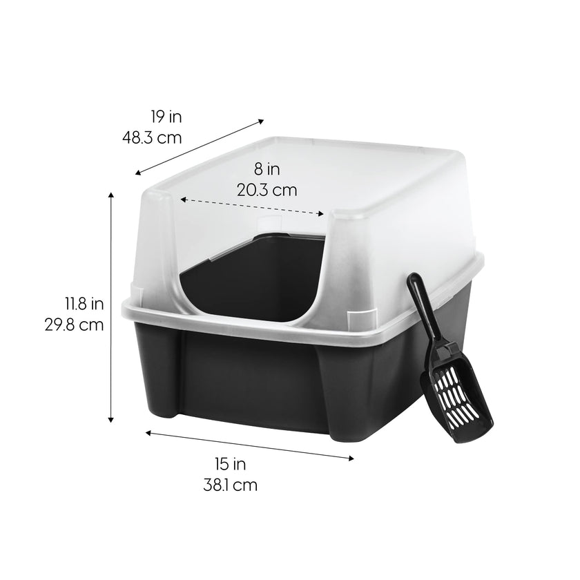 IRIS USA Large Cat Litter Boxes, Open Top High Sided Pan w/Scoop, Black 🍁 All In One Marketplace Canada