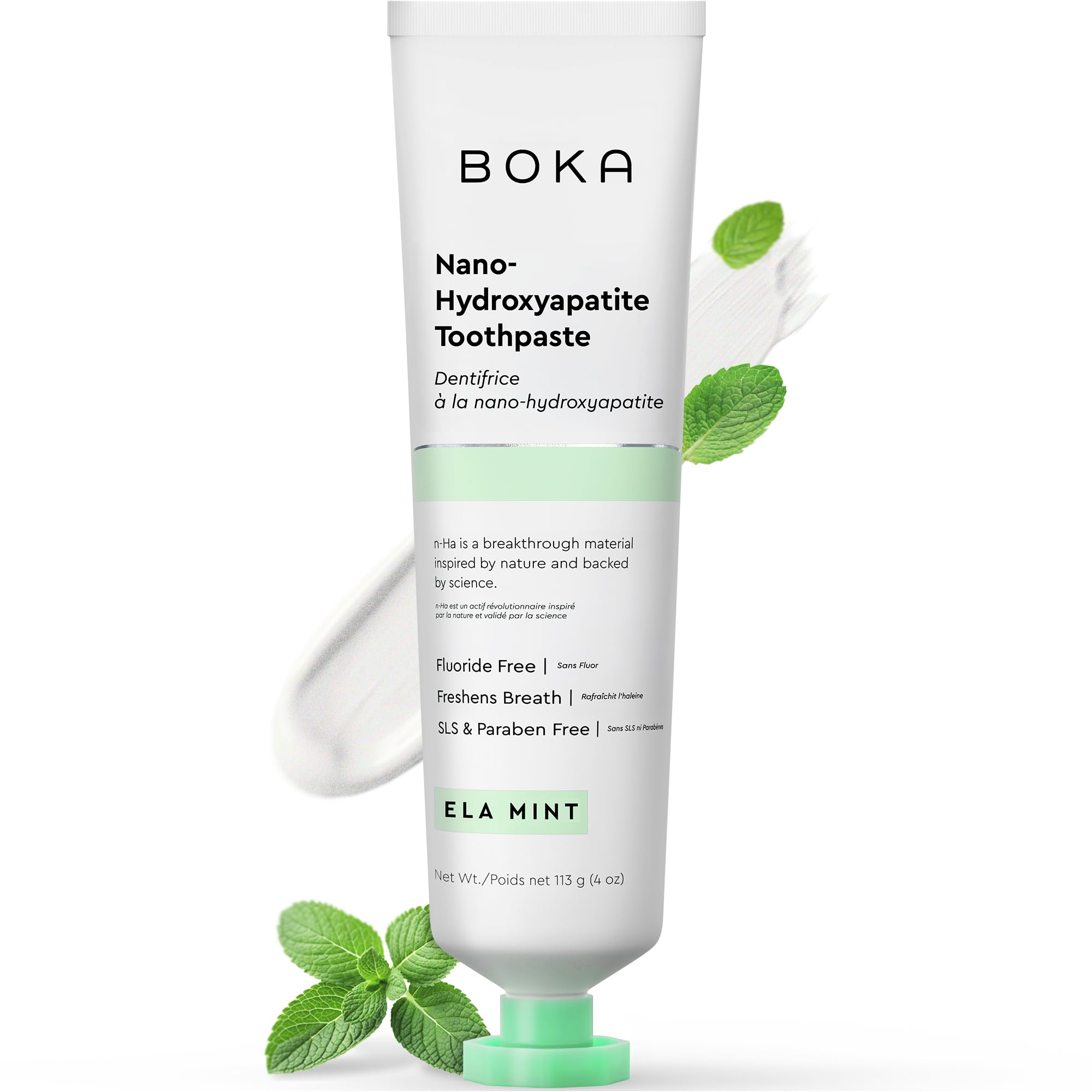 Boka Fluoride Free Toothpaste, Nano Hydroxyapatite Toothpaste, Appropriate for Sensitive Teeth - for Adult Oral Care - Ela Mint Flavor, 4 Fl Oz (113g) 1Pk 🍁 All In One Marketplace Canada
