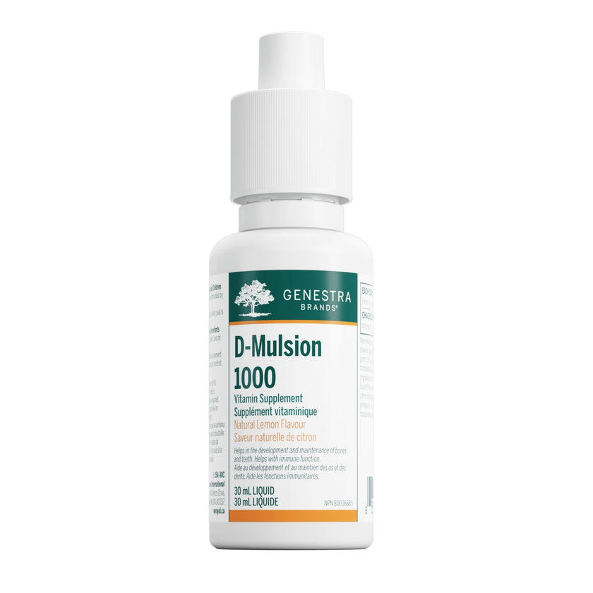 Genestra Brands D-Mulsion 1000 IU - Liquid Vitamin D3 - For Healthy Bones & Teeth - Immune Function Support - Non-GMO, Gluten Free & Dairy Free - 30 mL - Natural Lemon Flavour 🍁 All In One Marketplace Canada