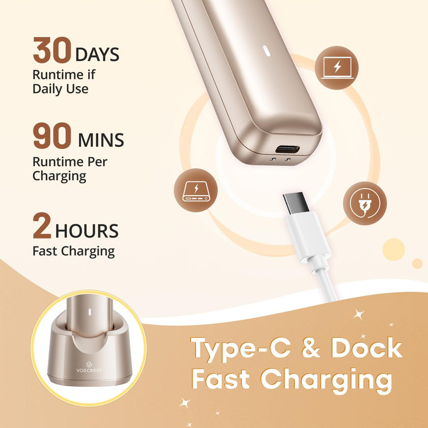 VG VOGCREST Bikini Trimmer for Women: 2-in-1 Rechargeable Painless Body Shaver - Portable Travel-Friendly Pubic Grooming Kit for Underarm Leg Arm (Champagne Gold) 🍁 All In One Marketplace Canada