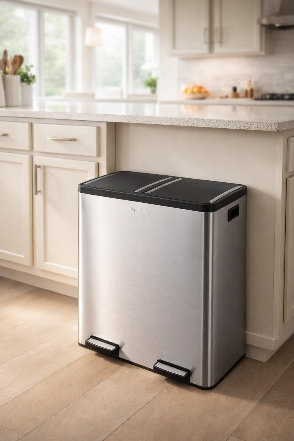 The Step N' Sort 18.5 Gallon Extra Large Capacity, Soft-Step, Dual Trash and Recycling Bin with Removable Inner Bins. Silver 🍁 All In One Marketplace Canada