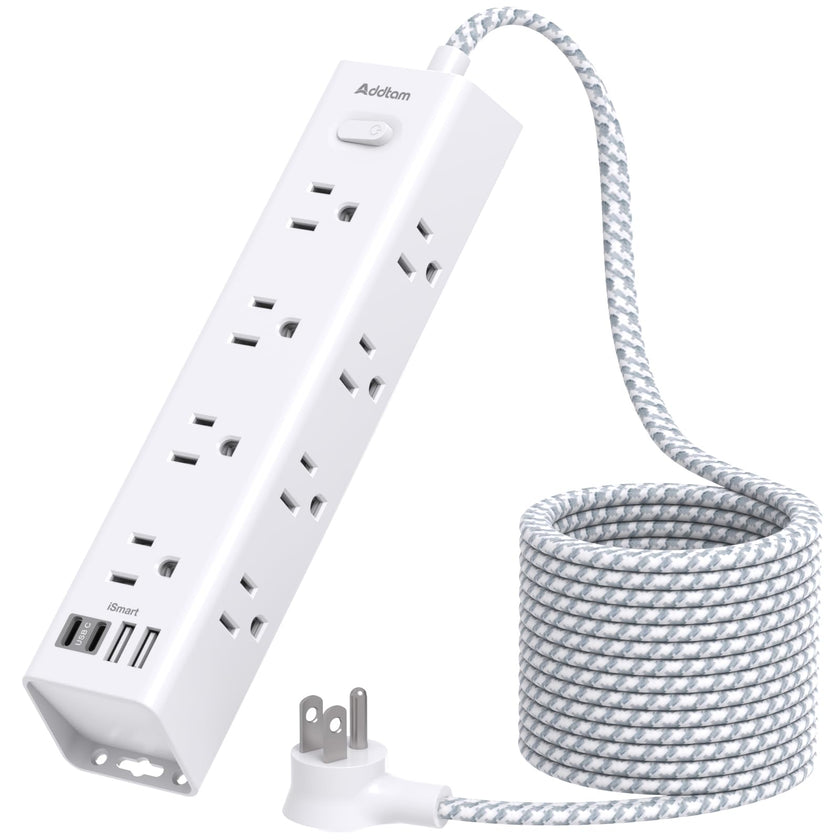 Surge Protector Power Bar - 10 FT Extension Cord, Power Strip with 12 Widely AC Outlet 4 USB, Flat Plug, Wall Mount Overload Protection, 1050J, Desk Charging Station for Dorm Home Office 🍁 All In One Marketplace Canada