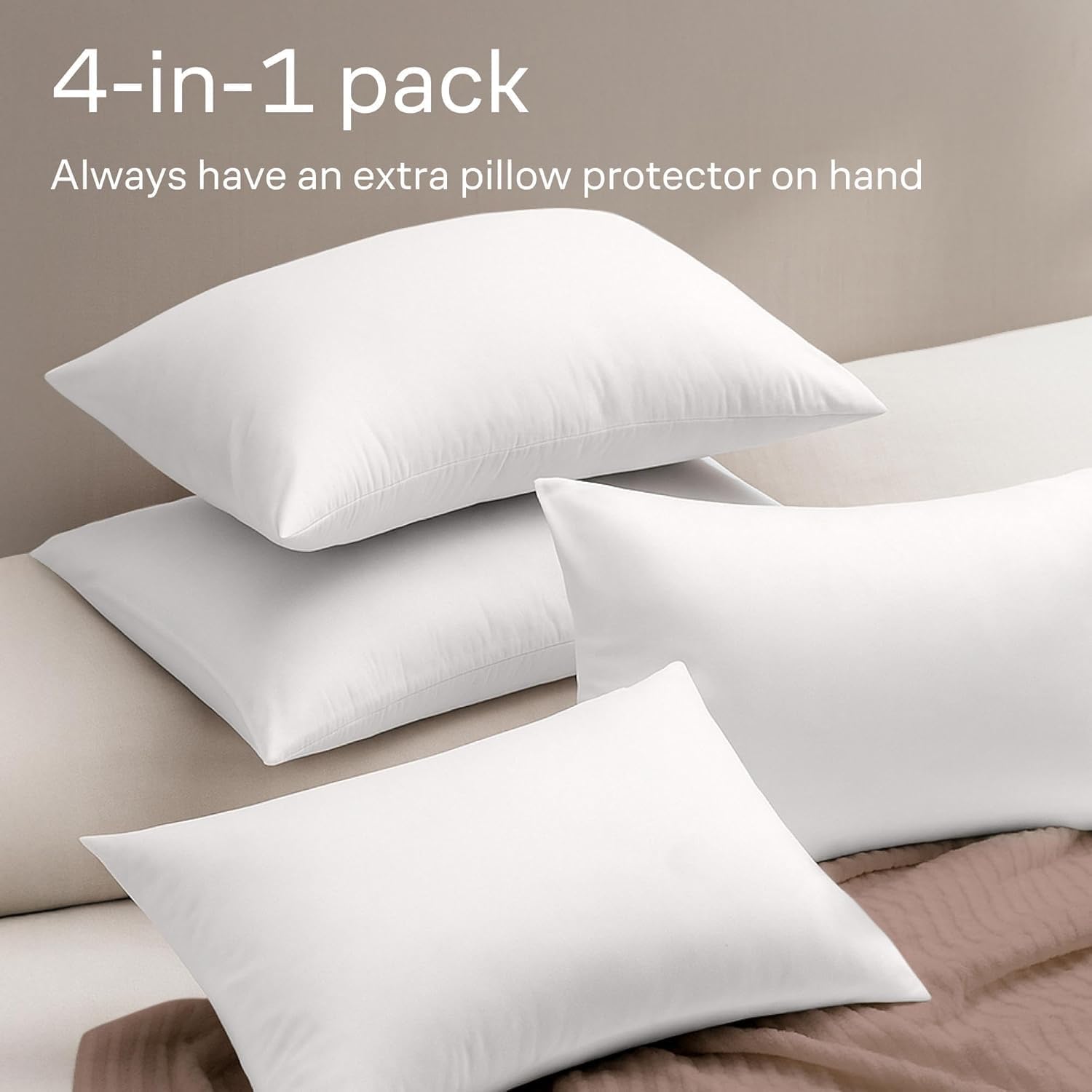Niagara 4 Pack of Pillow Protectors with Zipper, Effective Dust Protection, Quiet, Stay in Place Pillow Covers, Breathable Case for Pillow Lifespan Extension, White (Standard) 🍁 All In One Marketplace Canada