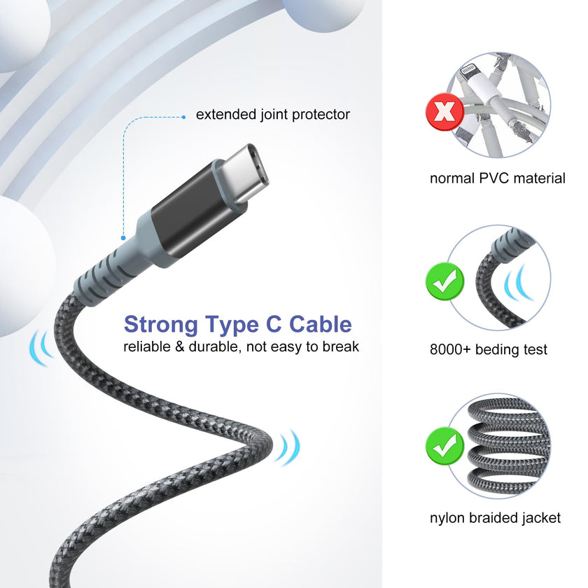 Adaptive Fast Charger and USB-C Cable 10ft(3m), Excgood Type C Cable Fast Charging Compatible with Galaxy A16/A15/A13/A14/A03s, S25 Ultra/S24/S23/S22/S20/S8/9+/10e,Note, Android Phone (2Pack Black) 🍁 All In One Marketplace Canada