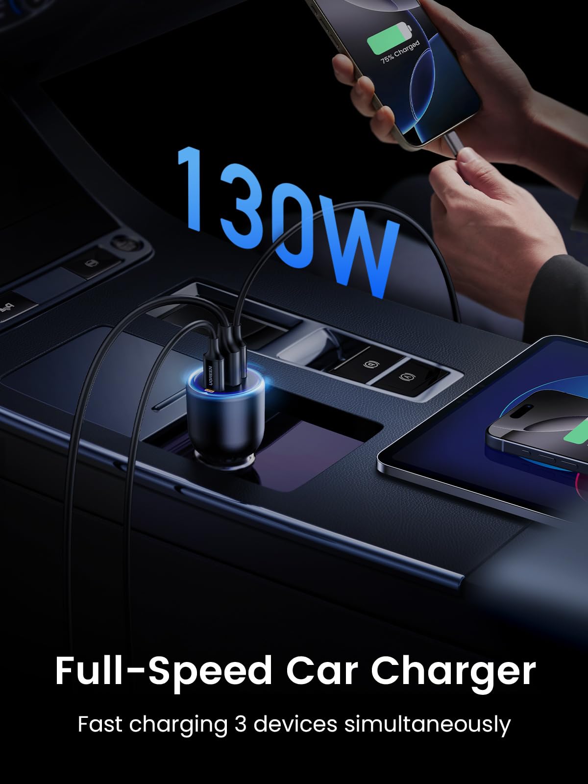 UGREEN 130W Car Charger USB C Fast Charger (with 100W USB C Cable) PD3.0 QC4.0 PPS Fast Charging Car Adapter Compatible with, MacBook, iPhone 17 16 15 14 Pro Max, Galaxy S25 S24 Ultra, iPad 🍁 All In One Marketplace Canada