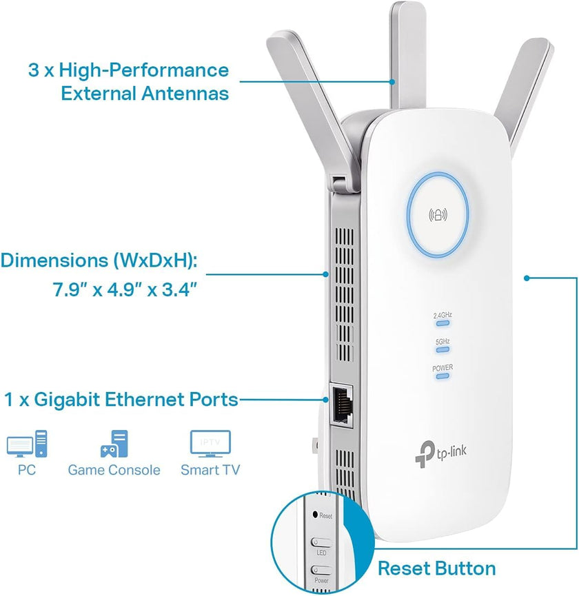 TP-Link AC1900 WiFi Extender (RE550), Covers Up to 2800 Sq.ft and 35 Devices, 1900Mbps Dual Band Wireless Repeater, Internet Booster, Gigabit Ethernet Port 🍁 All In One Marketplace Canada