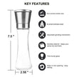 Pepper Grinder or Salt Grinder, Best Spice Mill with Ceramic Blades, Adjustable Coarseness, Brushed Stainless Steel Cap, and Refillable Tall Glass Body with 6OZ Capacity (7.5