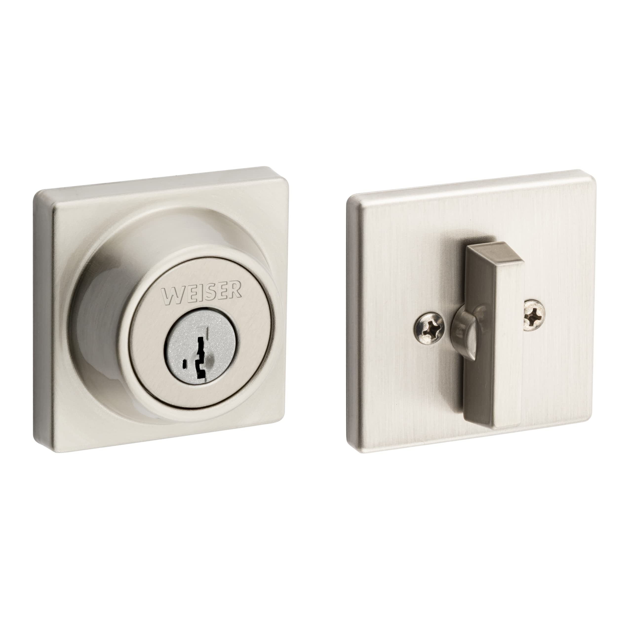 Weiser Elements Satin Nickel Square Deadbolt Lock, ANSI/BHMA Grade 3 Certified Front Door Lock, Kick Proof, Bump Proof & Anti-theft Exterior Door Lock with Key, Traditional Door Locks for Entry Door 🍁 All In One Marketplace Canada