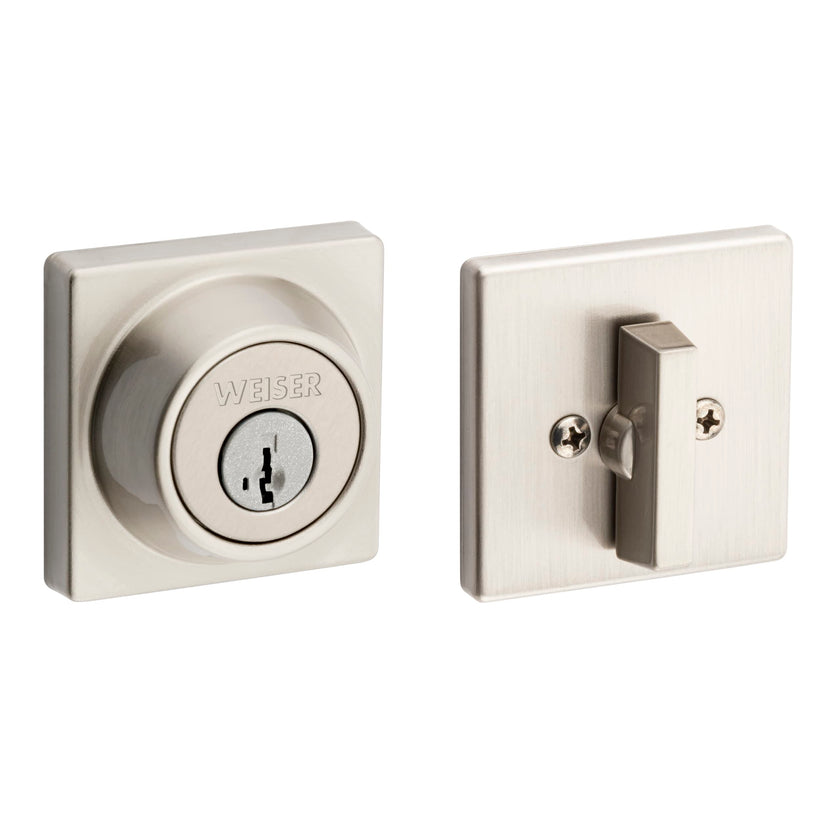 Weiser Elements Satin Nickel Square Deadbolt Lock, ANSI/BHMA Grade 3 Certified Front Door Lock, Kick Proof, Bump Proof & Anti-theft Exterior Door Lock with Key, Traditional Door Locks for Entry Door 🍁 All In One Marketplace Canada