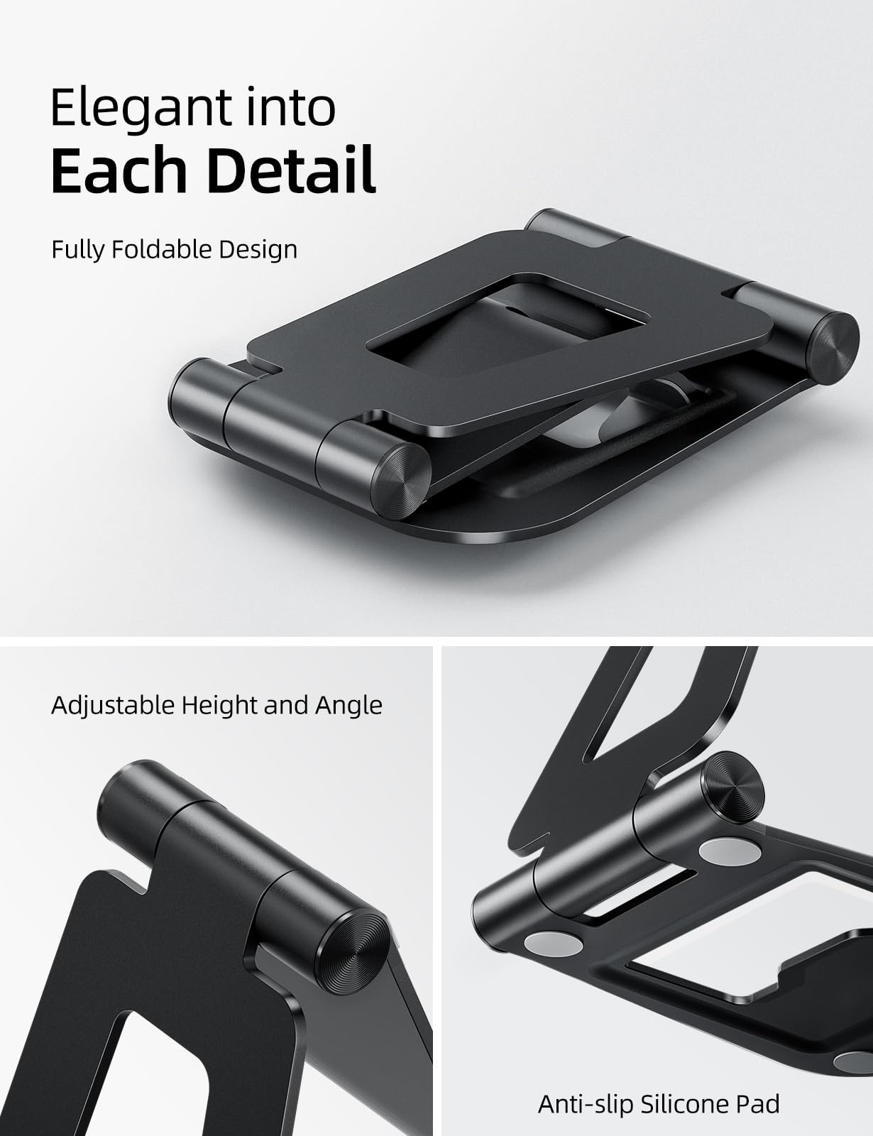 Nulaxy Aluminum Dual Foldable iPad Stand, Fully Adjustable Desktop Tablet Holder, iPad Accessories Office Compatible with 4-11