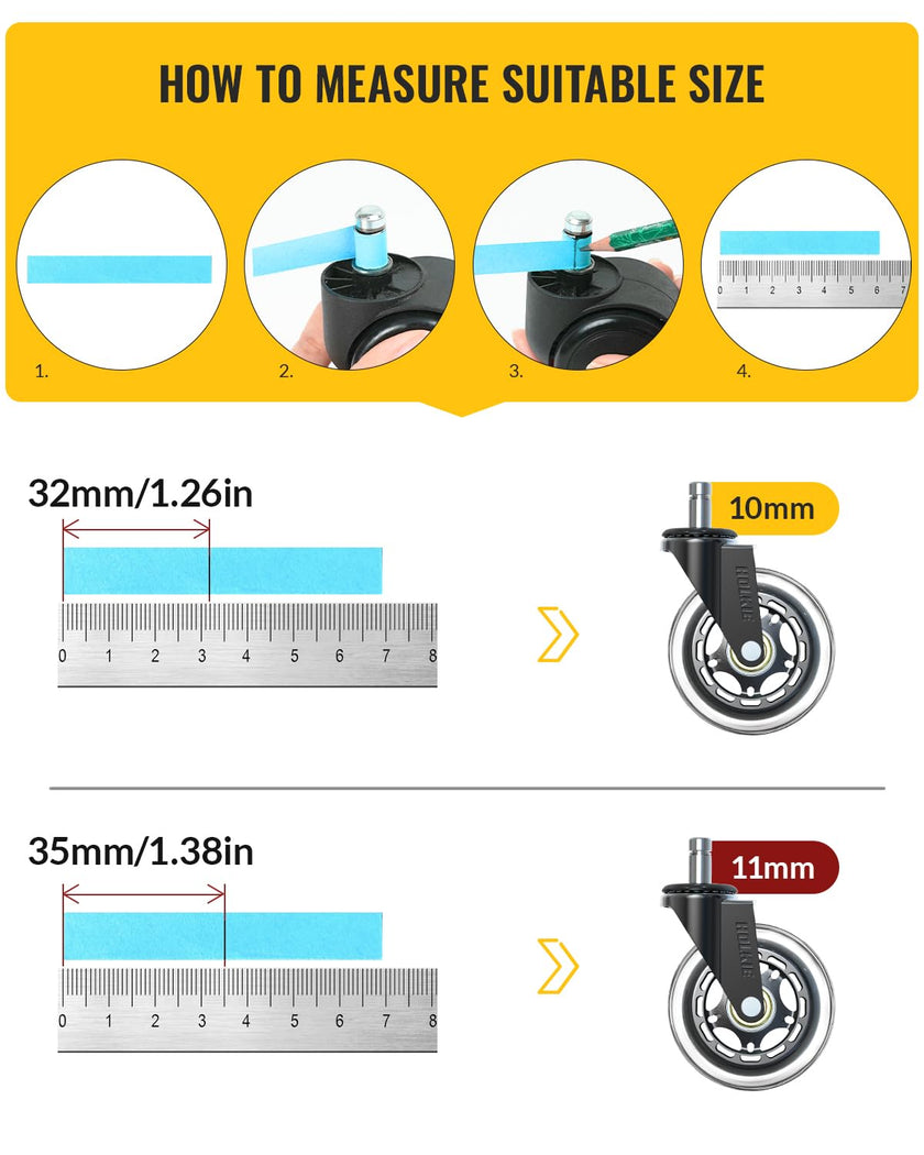 HOLKIE Office Chair Wheels 11x22mm 3 Inch Desk Roller Blade Caster Replacement for Office, Rubber Rollerblade Wheels-Set of 5 for Hardwood Floors Gaming Chair Wheels Smooth & Silence Gliding 🍁 All In One Marketplace Canada