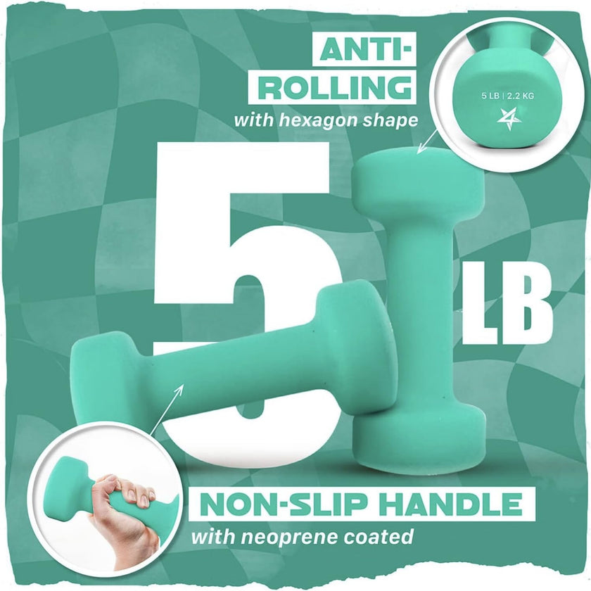 Yes4All Dumbbell Neoprene, poids et haltere, Weight set, hand weights for women, dumbbells pair, free weights (D. Green - 5lbs) 🍁 All In One Marketplace Canada