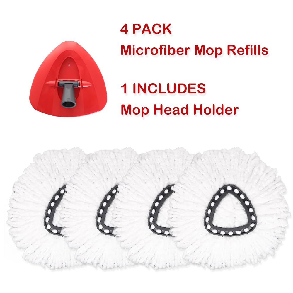 4Pcs Spin Mop Head Refills + 1 Mop Holder for Vileda, fit O-Cedar Spin Mop, Easy Wring Mop Replacement, Microfiber Triangle Replacement Pads, White Color (Pack4 * 1) 🍁 All In One Marketplace Canada