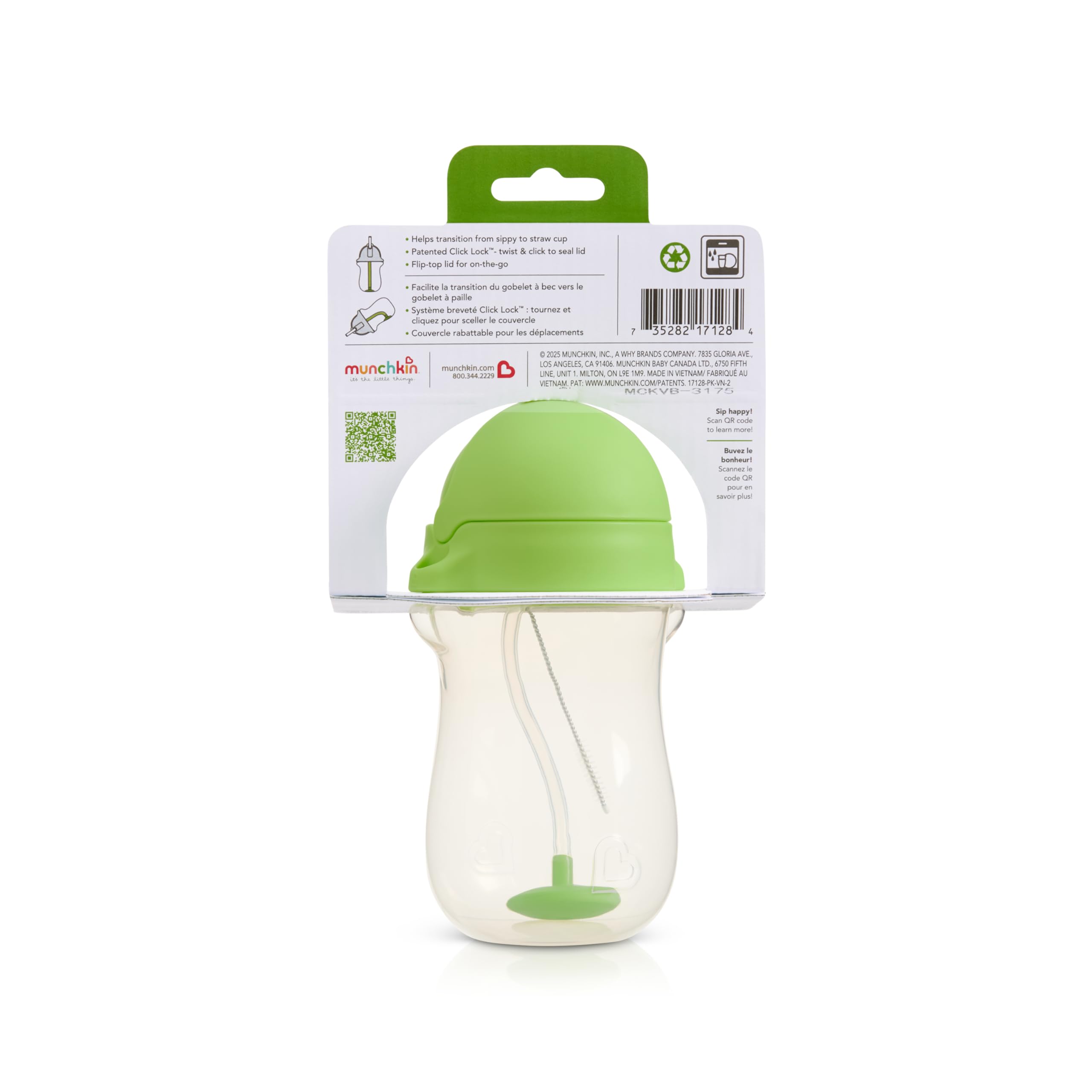 Munchkin Any Angle Sippy Cup for Toddlers, Weighted Straw Trainer Cup with Click Lock Lid, 10 Ounce, Green, 1 Pack 🍁 All In One Marketplace Canada