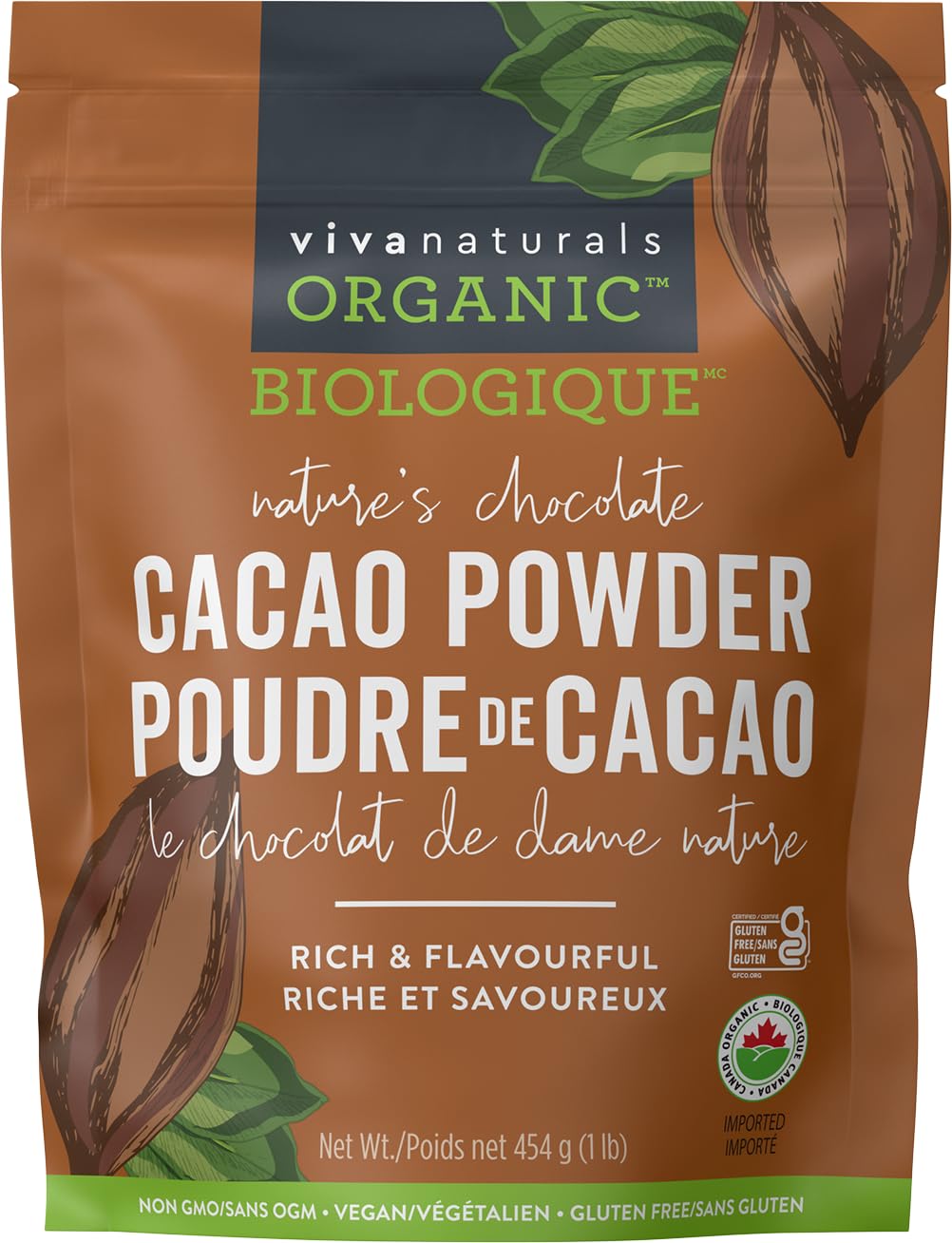 Viva Naturals Organic Non-GMO Cacao Powder, 1 Pound Bag 🍁 All In One Marketplace Canada