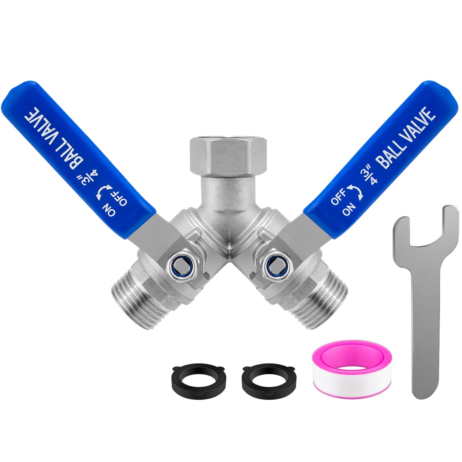 Garden Hose Splitter 2 Way, 304 Stainless Steel Heavy Duty Water Hose Splitter with Long Handle, 3/4