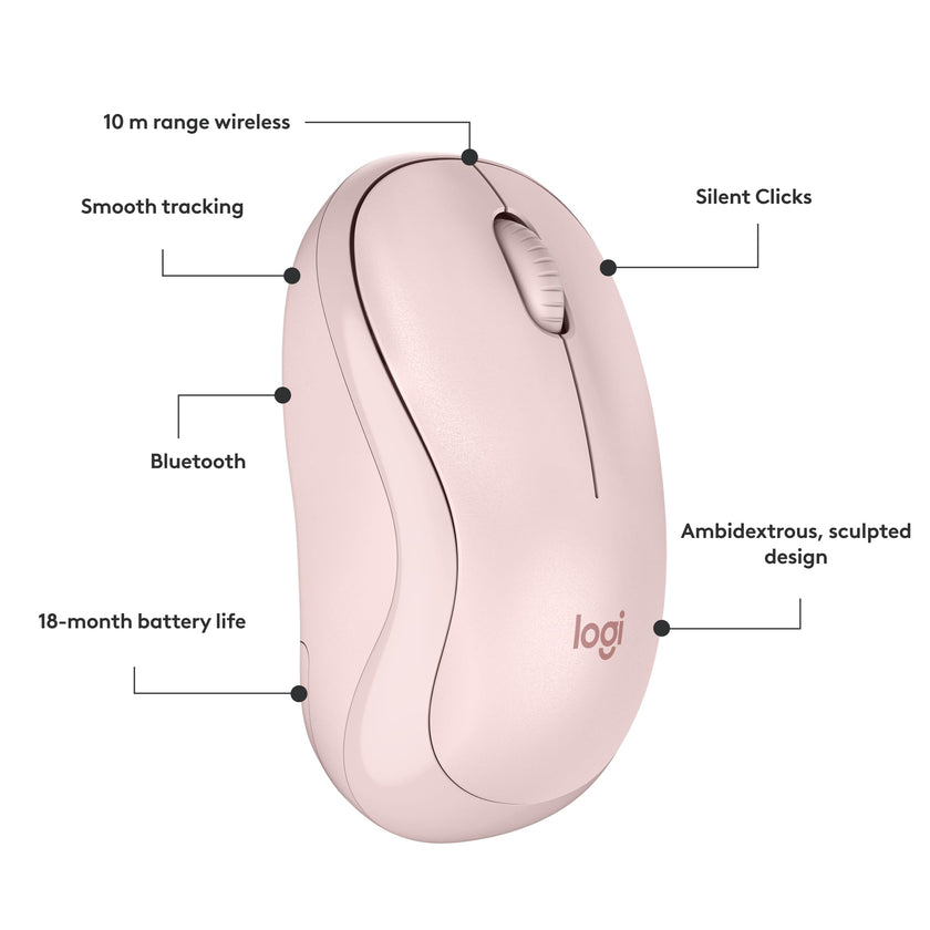 Logitech M240 Silent Bluetooth Mouse, Wireless, Compact, Portable, Smooth Tracking, 18-Month Battery, for Windows, macOS, ChromeOS, Compatible with PC, Mac, Laptop, Tablets - Rose 🍁 All In One Marketplace Canada