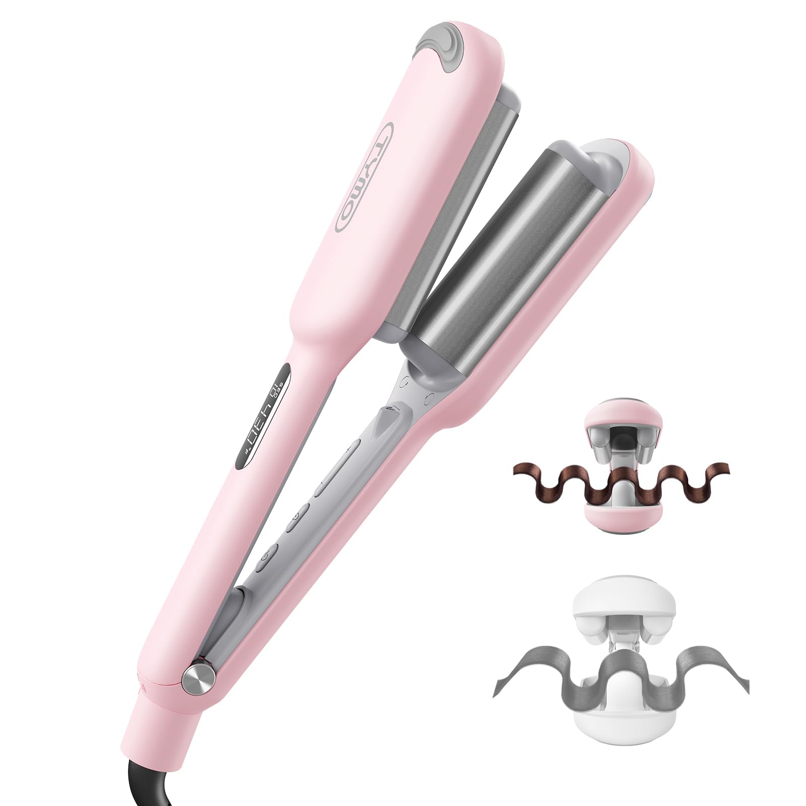 TYMO ROVY Hair Waver Curling Iron, 3-Barrel Ionic Hair Curler with 9 Heat Settings, Beach Waves Crimper for Women, Travel-Friendly, Anti-Scald, Fast Heating, Easy to Use, Pink, 1 inch 🍁 All In One Marketplace Canada
