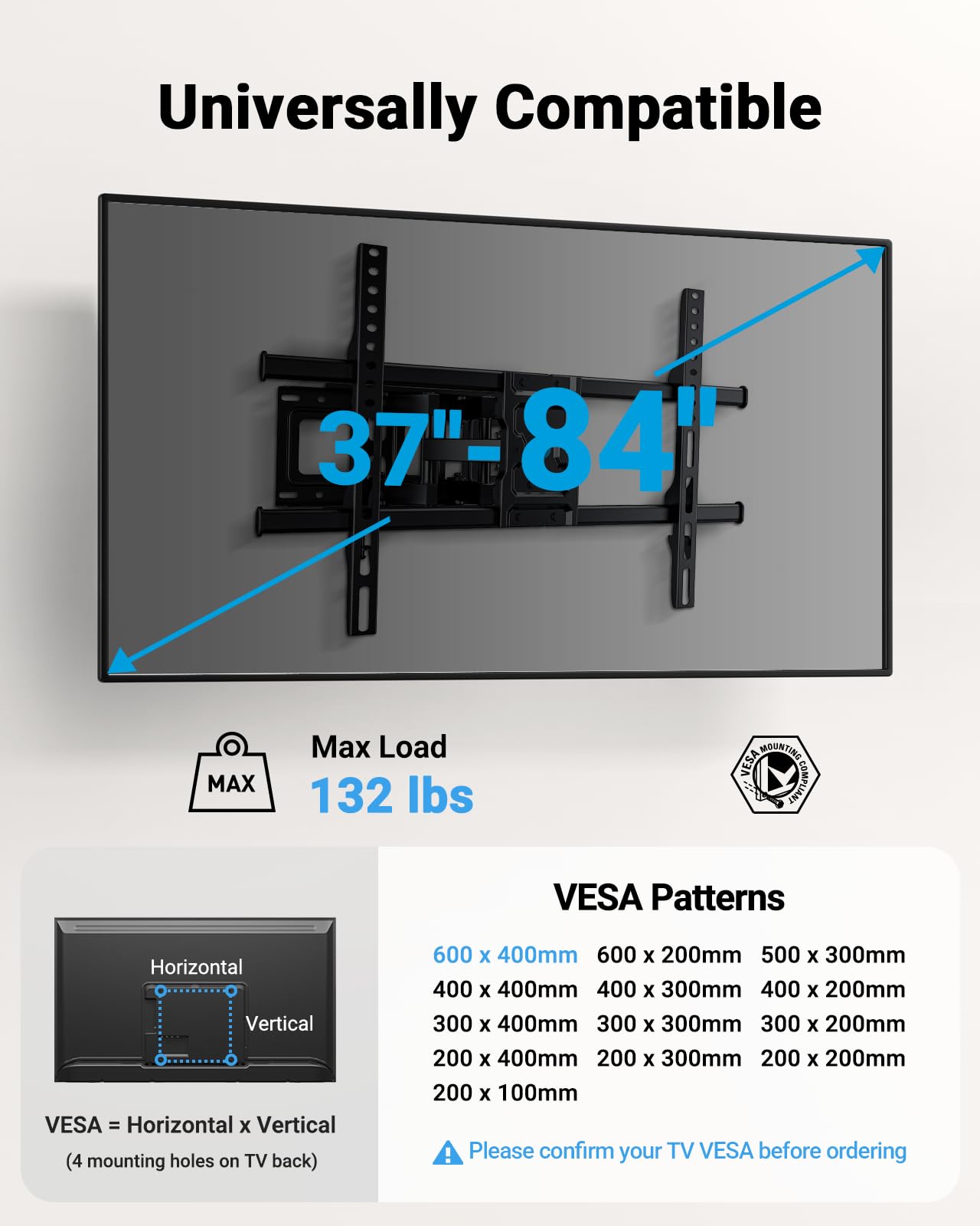 Pipishell Full Motion TV Wall Mount for 37-84