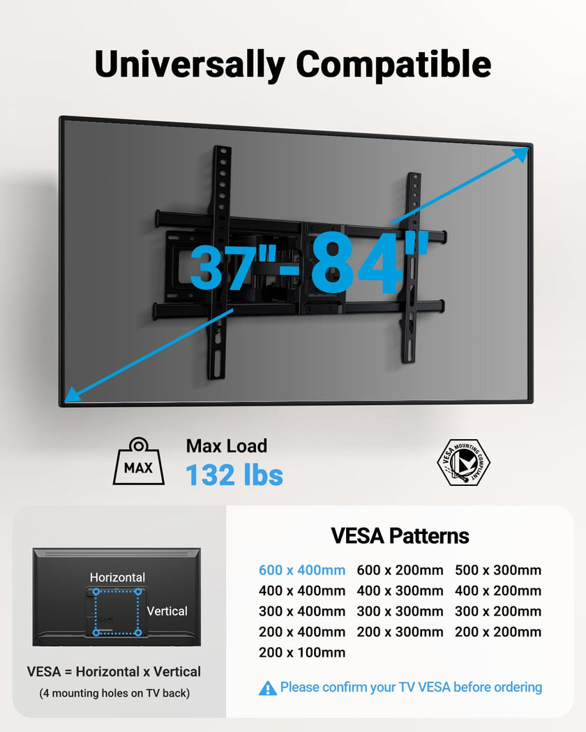 Pipishell Full Motion TV Wall Mount for 37-84