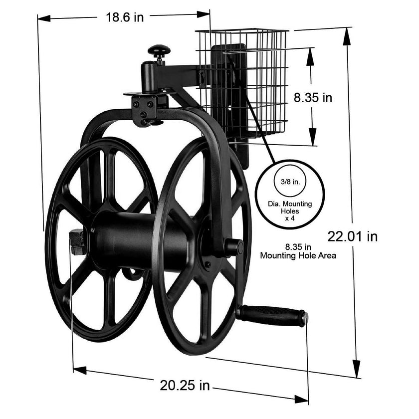 Liberty Garden 712-B Single Arm Navigator Multi-Directional Garden Hose Reel, Holds 125-Feet of, 5/8-Inch, Black, Height: 22.00