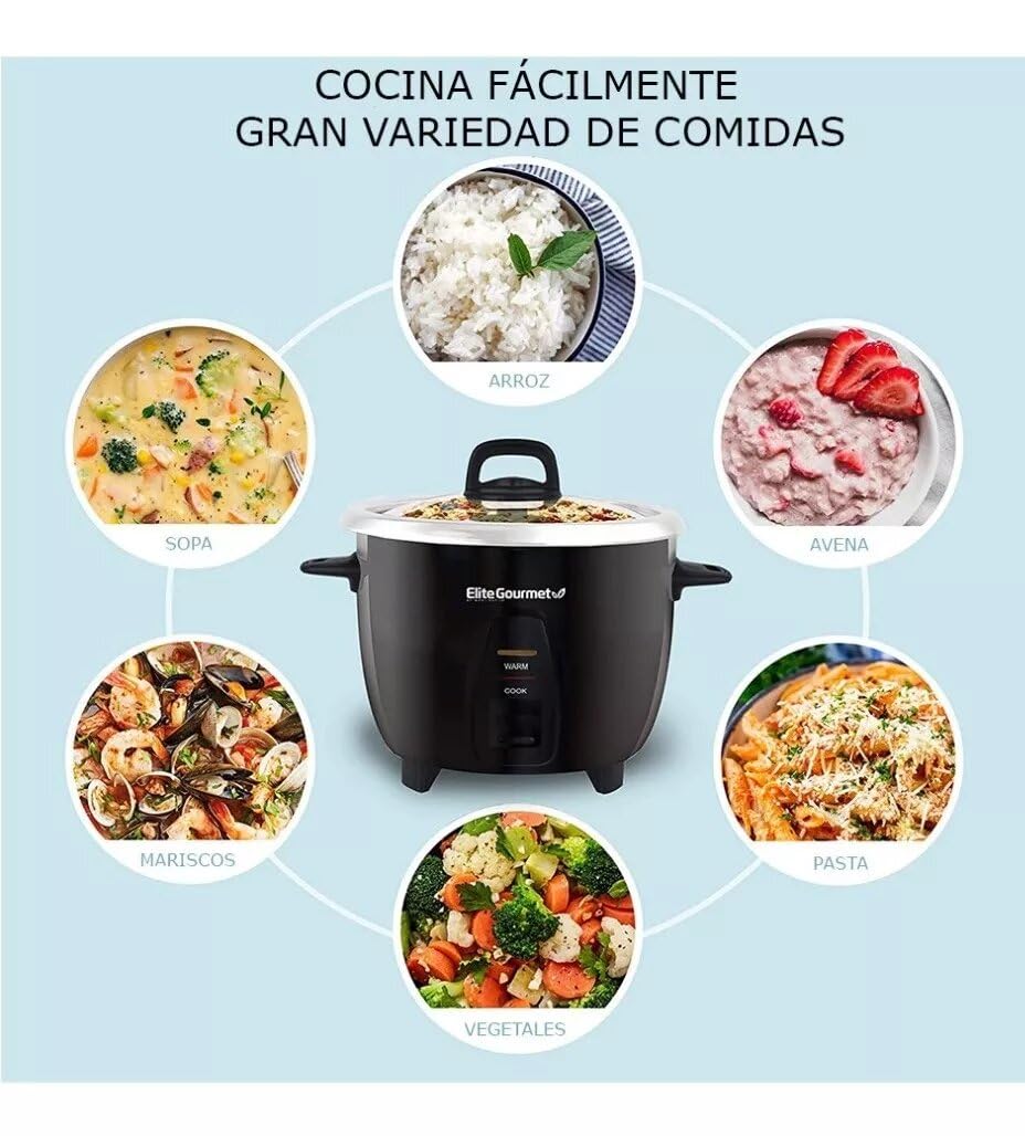 Elite Gourmet Maxi-Matic Electric Rice Cooker with Stainless Steel Inner Pot Makes Soups, Stews, Porridge's, Grains and Cereals, 10 cups cooked (5 Cups uncooked), Black, ERC-2010B 🍁 All In One Marketplace Canada
