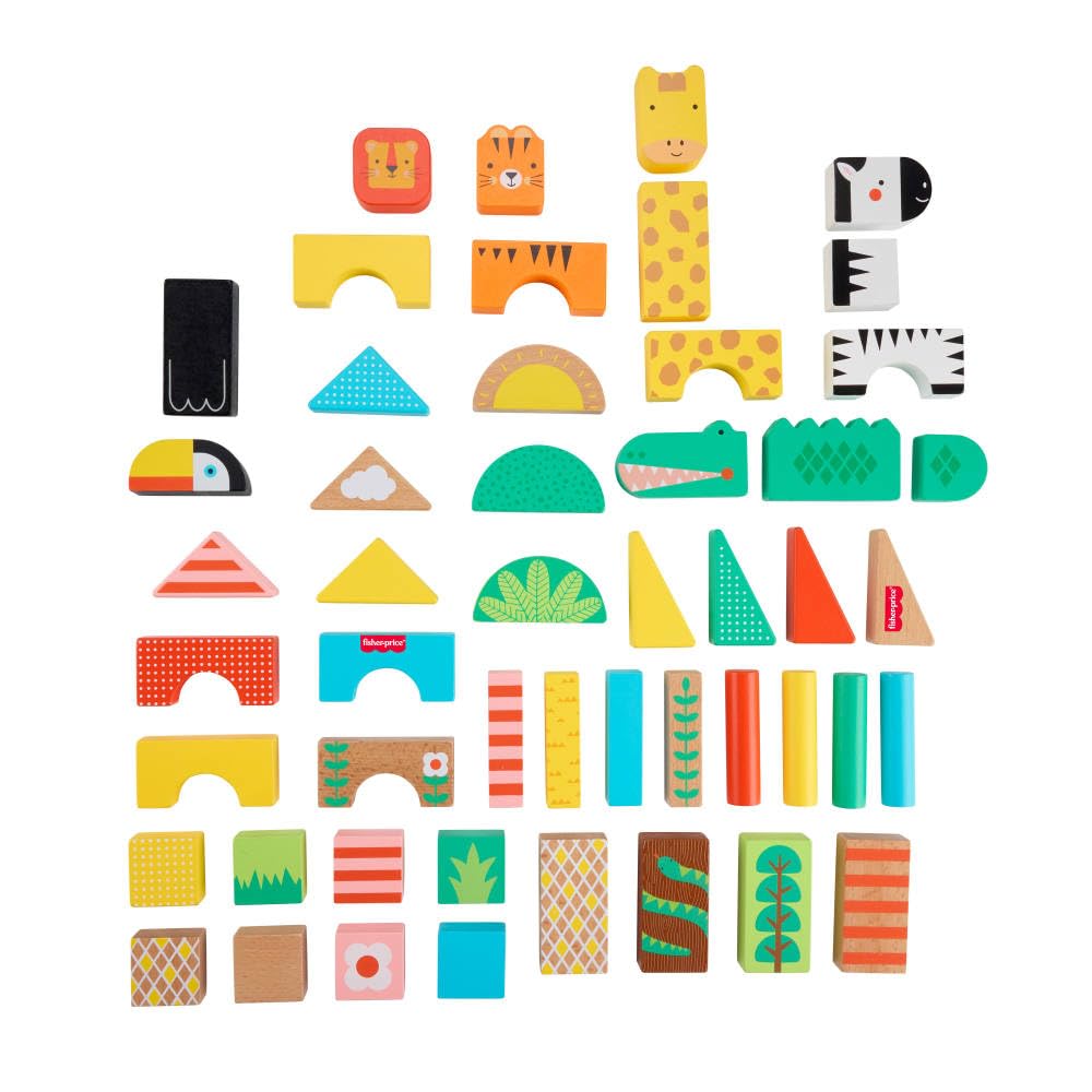 Fisher-Price Wood Toddler Toy Jungle Blocks, 50-Piece Wooden Animal Building Set for Preschool Pretend Play Kids Ages 2+ Years 🍁 All In One Marketplace Canada