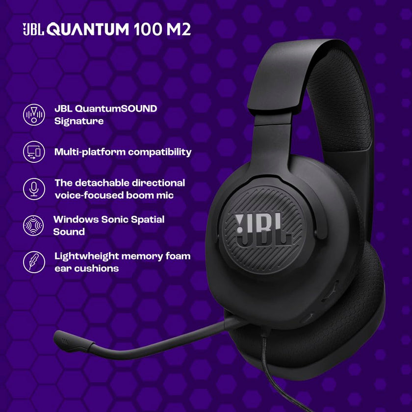 JBL Quantum 100M2 - Wired Over-Ear Gaming Headset with omnidirectional, Detachable mic with Mute Option and Fabric-Covered Memory Foam Ear Cushions, Compatible with All Platforms (Black) 🍁 All In One Marketplace Canada