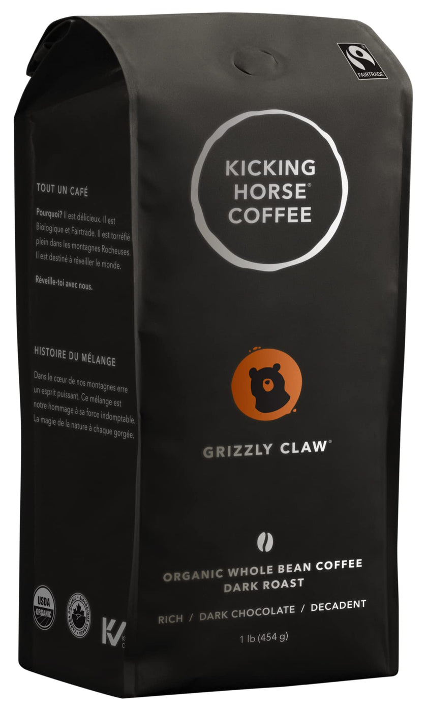 Kicking Horse Coffee, Whole Bean, 1 lb - Certified Organic, Fairtrade, Kosher Coffee, Grizzly Claw - Dark Roast, 454 g (Pack of 1) 🍁 All In One Marketplace Canada