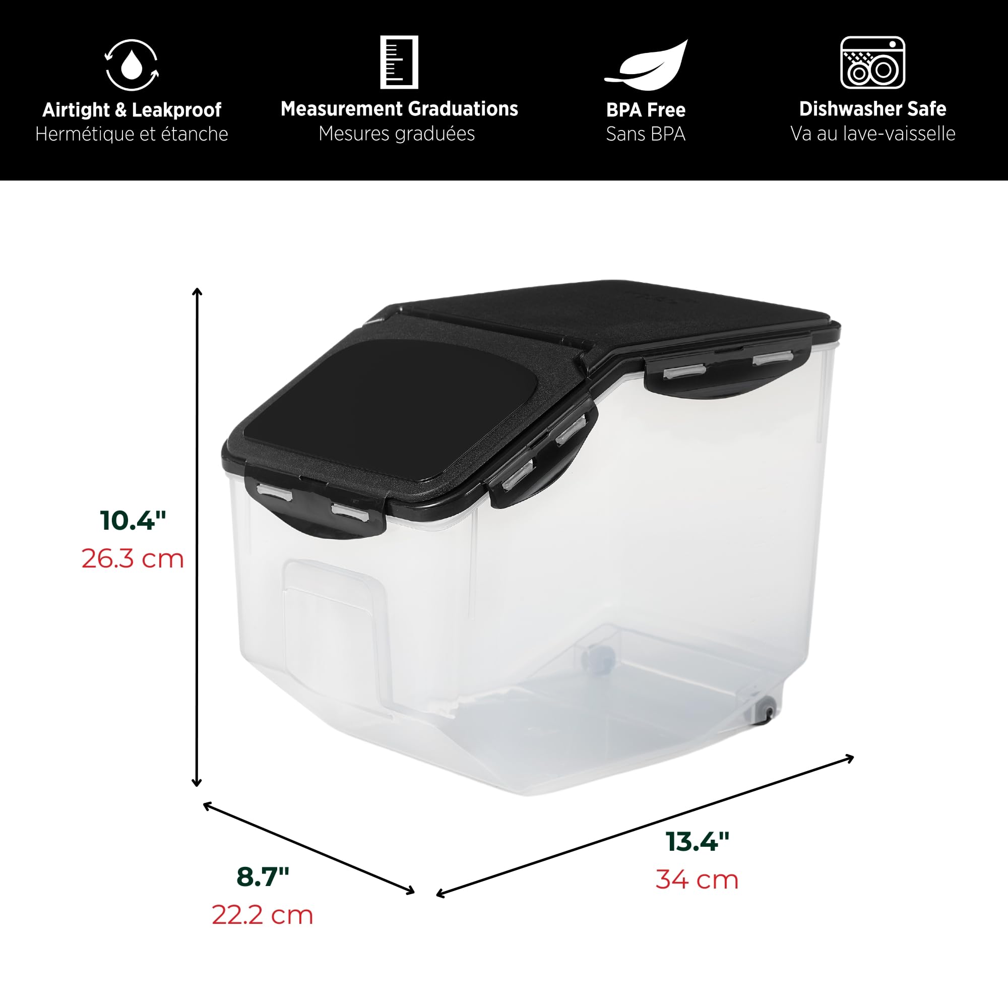 Starfrit LocknLock Pet Food Container with Wheels - 406oz/12L - Airtight - 4-Sided Locking Flip Top Lid 🍁 All In One Marketplace Canada