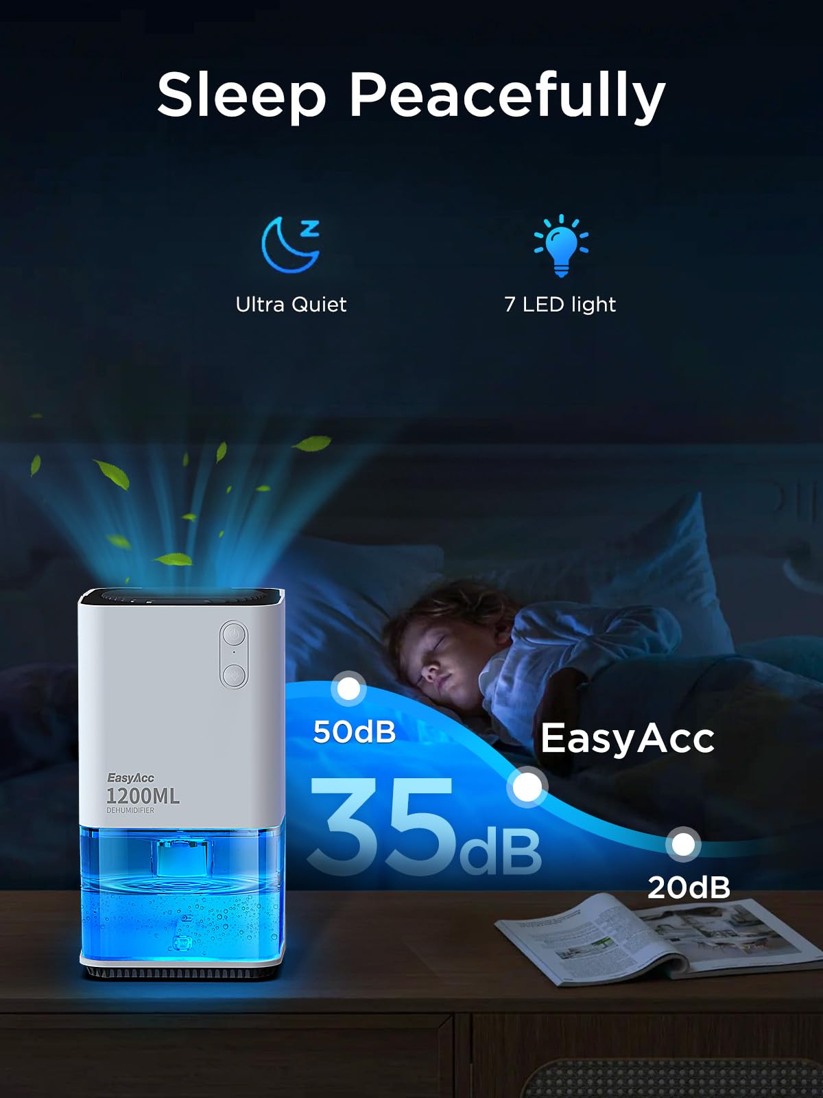 EasyAcc® Dehumidifiers, 40 oz Water Tank, (450sq ft) Quiet Dehumidifiers for RV Bedroom Bathroom Closet Auto Shut off 1200ml Small Dehumidifier with Handle, 7 Lights for Closets Trailer 🍁 All In One Marketplace Canada
