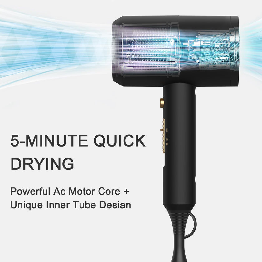 Slopehill Professional Ionic Hair Dryer, Powerful 1800W Fast Drying Low Noise Blow Dryer with 2 Concentrator Nozzle 1 Diffuser Attachments for Home Salon Travel (Black) 🍁 All In One Marketplace Canada