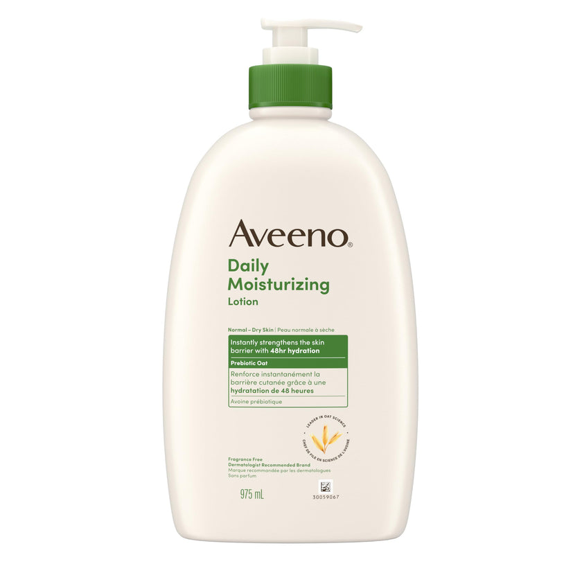 Aveeno Daily Moisturizing Body Lotion with Soothing Prebiotic Oat, Gentle Lotion Nourishes Dry Skin With Moisture, Paraben-, Dye- & Fragrance-Free, Non-Greasy & Non-Comedogenic, 975 ml 🍁 All In One Marketplace Canada