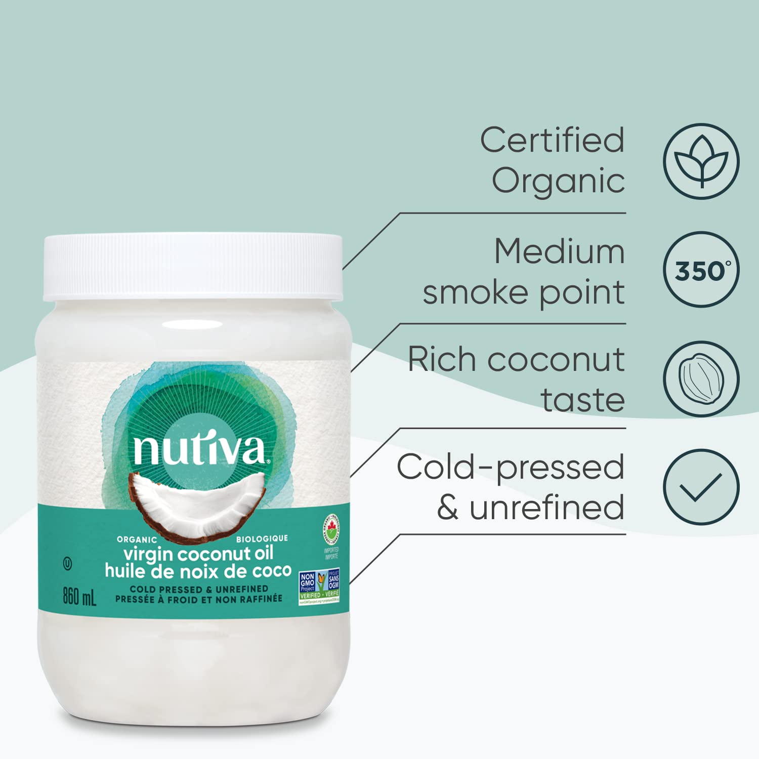 Nutiva Organic Coconut Oil Virgin, 860Ml 🍁 All In One Marketplace Canada