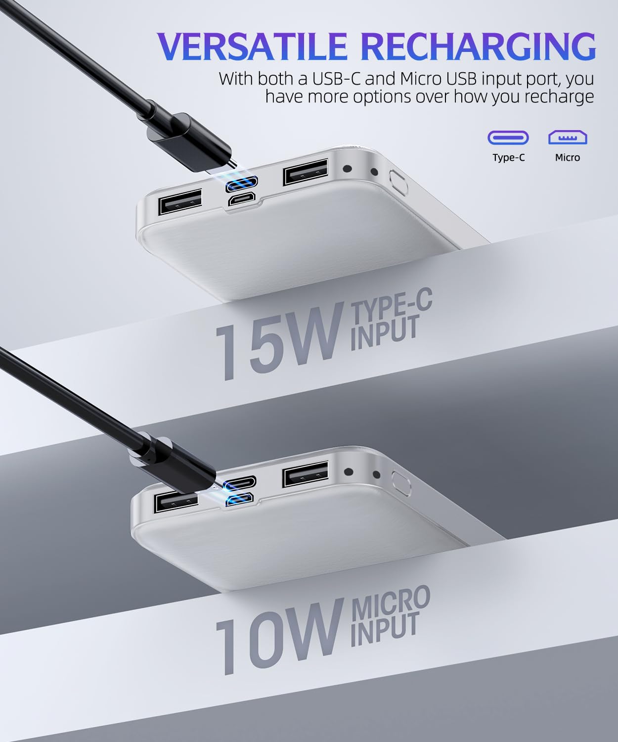 Portable-Charger-Power-Bank - 2 Pack 15000mAh Dual USB Power Bank Output 5V3.1A Fast Charger Portable Charger Compatible with Smartphones and All USB Devices (Deep Black and White) 🍁 All In One Marketplace Canada