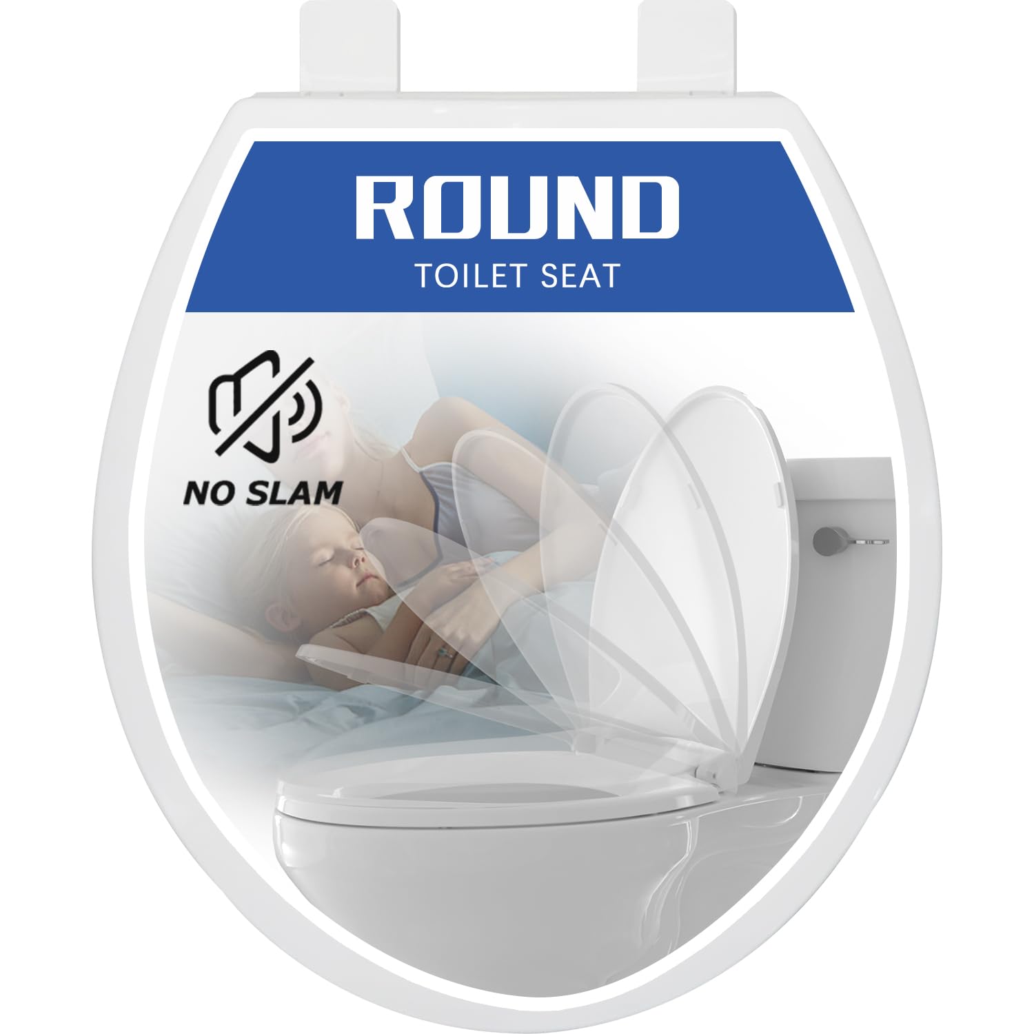 Round Toilet Seat, Slow Close, White Plastic, Never Loosen, 16.5” 🍁 All In One Marketplace Canada