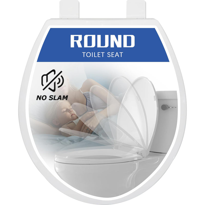 Round Toilet Seat, Slow Close, White Plastic, Never Loosen, 16.5” 🍁 All In One Marketplace Canada
