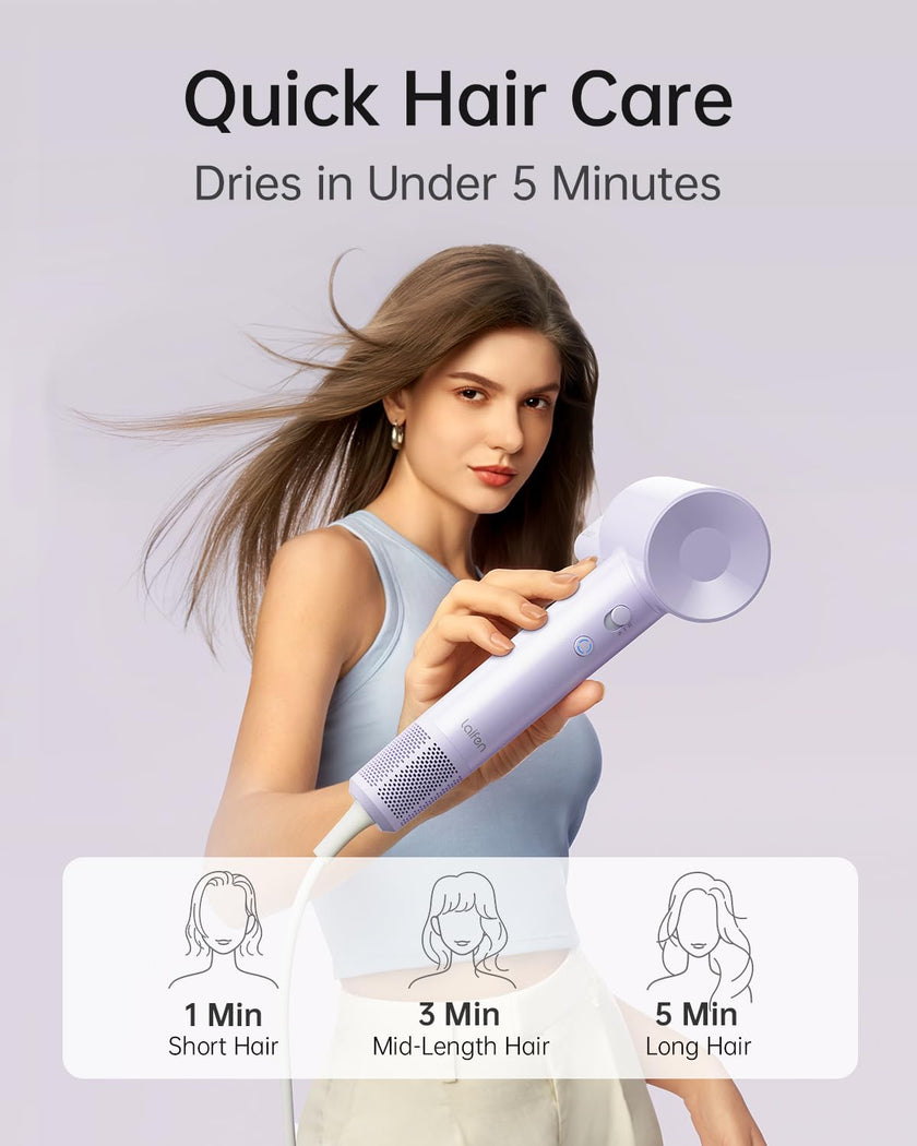 Laifen SE Lite Professional Hair Dryer, High-Speed Blow Dryer 100,000 RPM Brushless, Ionic Hair Dryer with Diffuser for Curly Hair , Fast Drying Low Noise, Diffuser Hair Dryer for Women and Men Lightweight Thermo-Control with 2 Nozzles, HD110