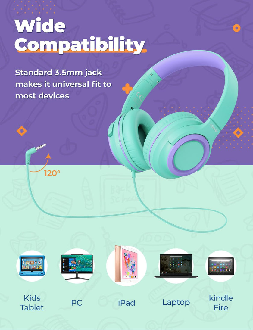iClever 2Pack Kids Headphones with Sharing Splitter - 85dBA Safe Volume Limited - HS22 Wired Headphones for Kids Teens, Tangle-Free 3.5mm Jack Foldable Stereo Headphone for School/Tablet/Travel 🍁 All In One Marketplace Canada