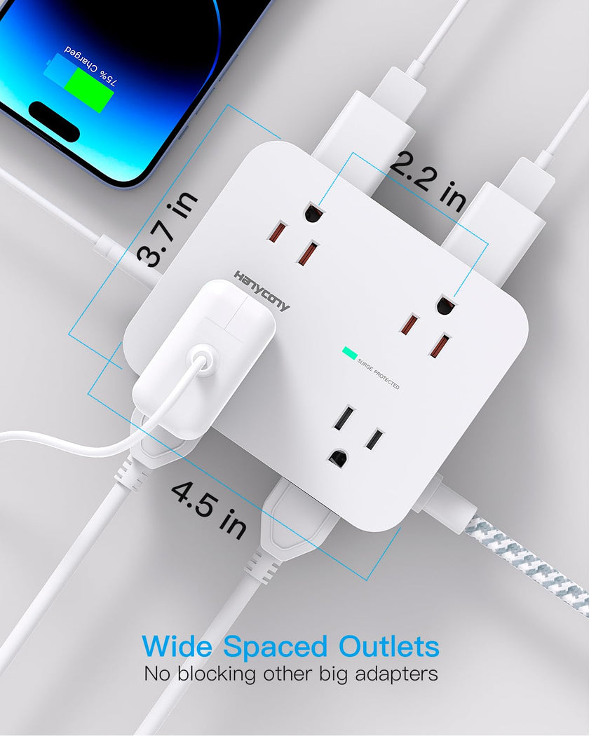 Surge Protector Power Bar - 8 Outlets 4 USB Charging Ports(2 USB C), Power Strip with 5Ft Braided Extension Cord, Flat Plug, Wall Mount Desk USB C Charging Station for Home Office College Essentials 🍁 All In One Marketplace Canada