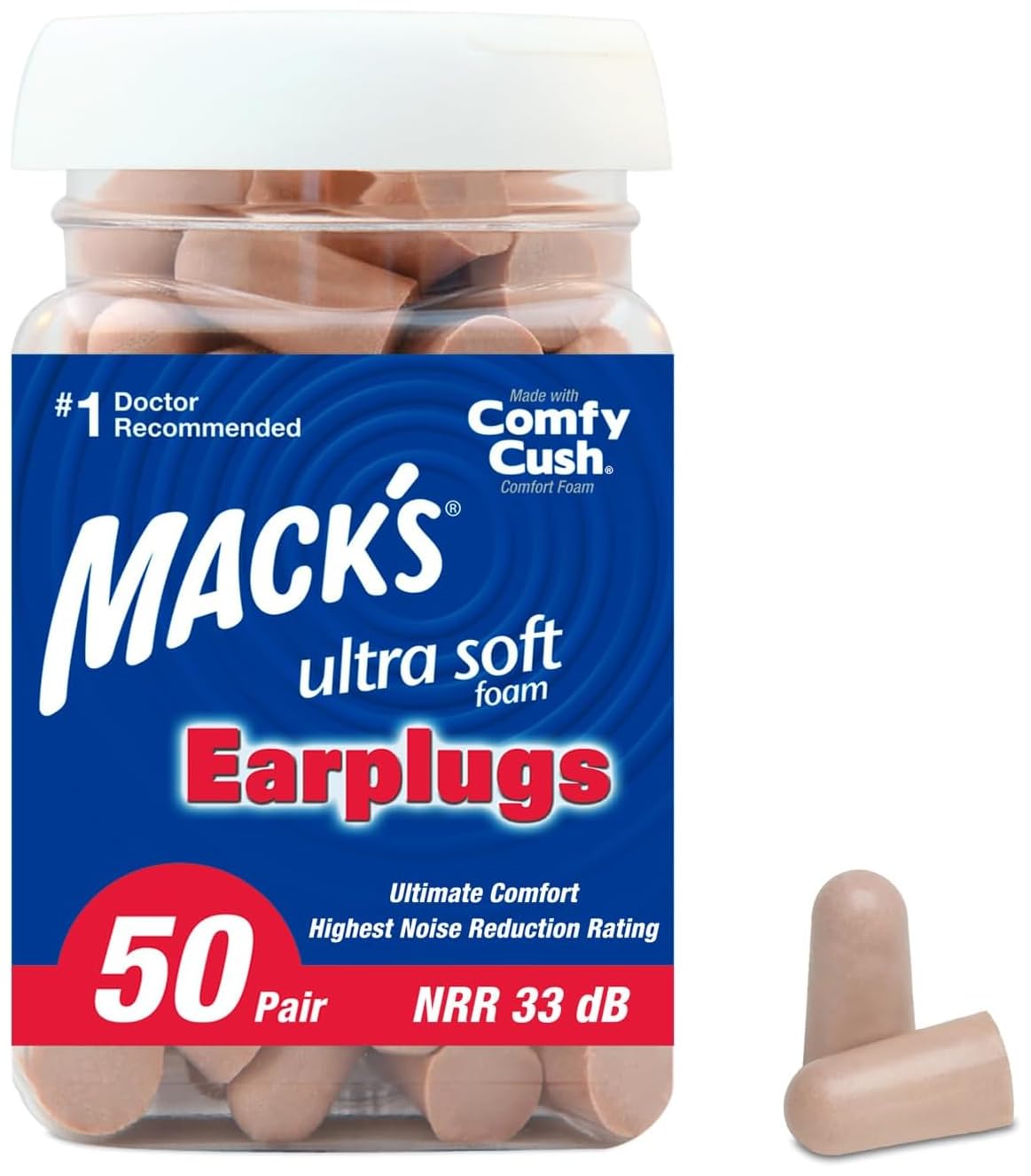 Mack's Ultra Soft Foam Earplugs, 50 Pair - 33dB Highest NRR, Comfortable Ear Plugs for Sleeping, Snoring, Travel, Concerts, Studying, Loud Noise, Work 🍁 All In One Marketplace Canada