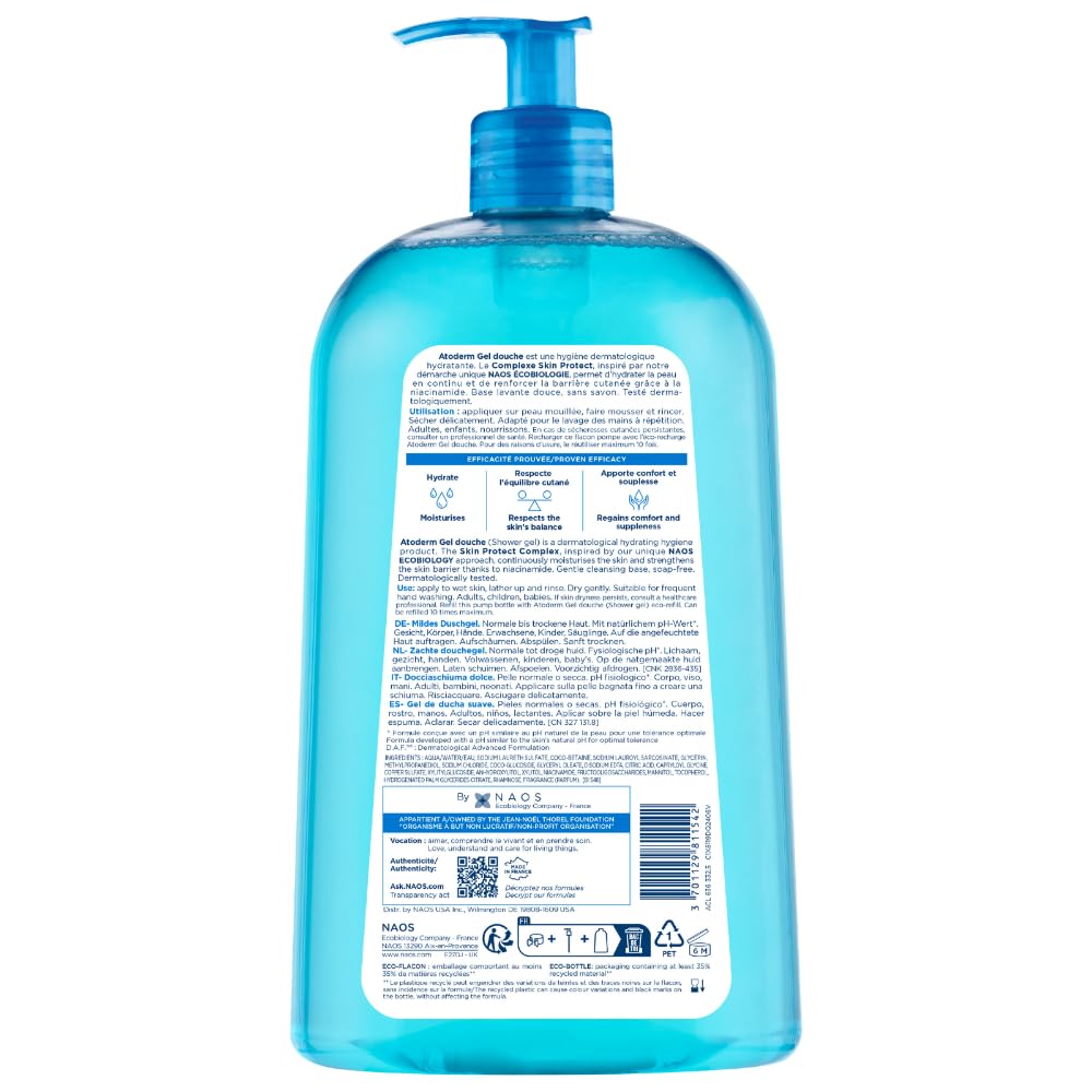 Bioderma Atoderm Hydrating Shower Gel, Moisturizing Face and Body Cleanser, Body Wash for Normal to Dry Sensitive Skin, 1L 🍁 All In One Marketplace Canada