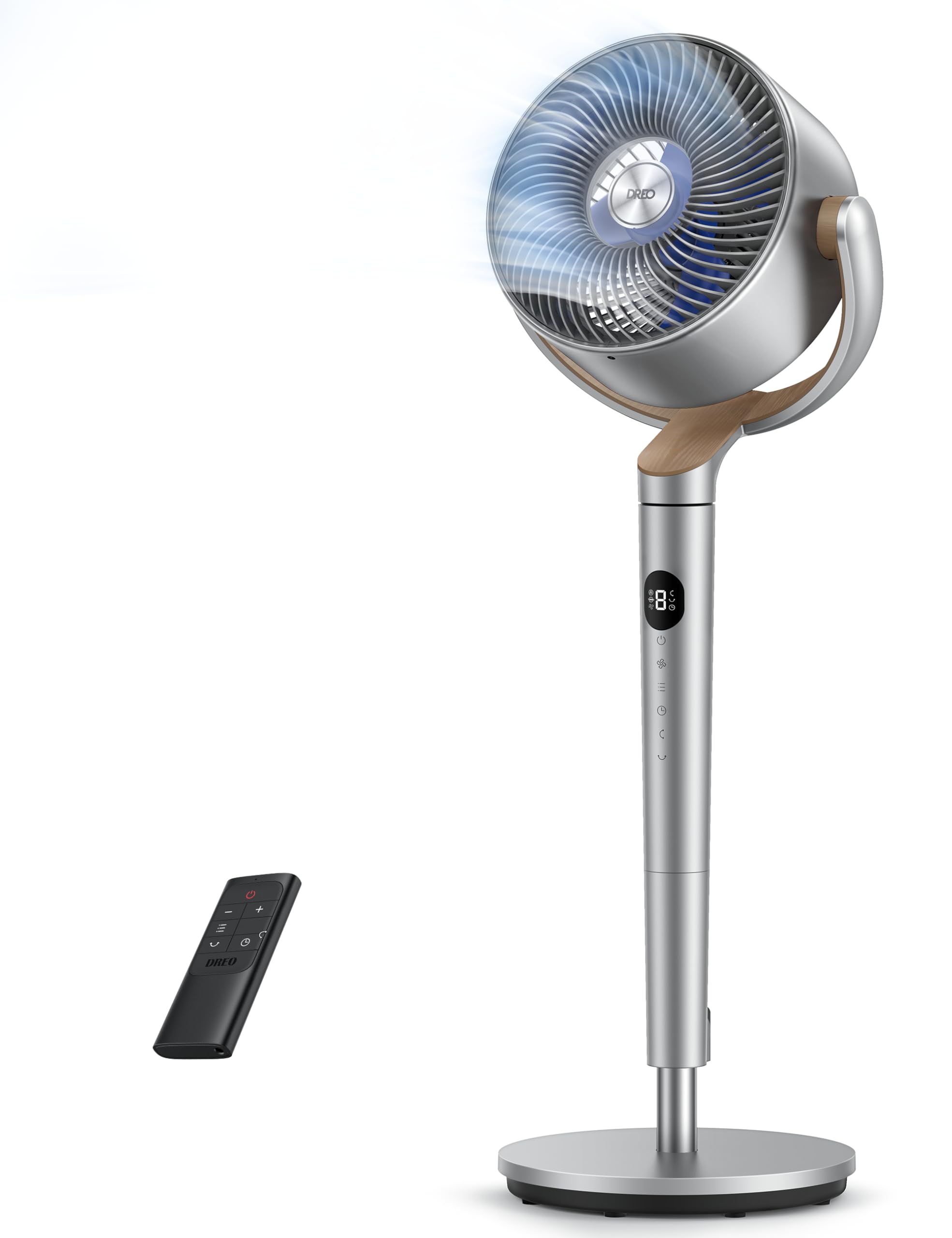 DREO Fan for Bedroom, 120°+120°Omni-directional Oscillating Fan, 90ft, DC Motor, 20 dB Quiet Standing Pedestal Fans, 8 Speeds, 3 Modes Circulator with Remote, 35-40