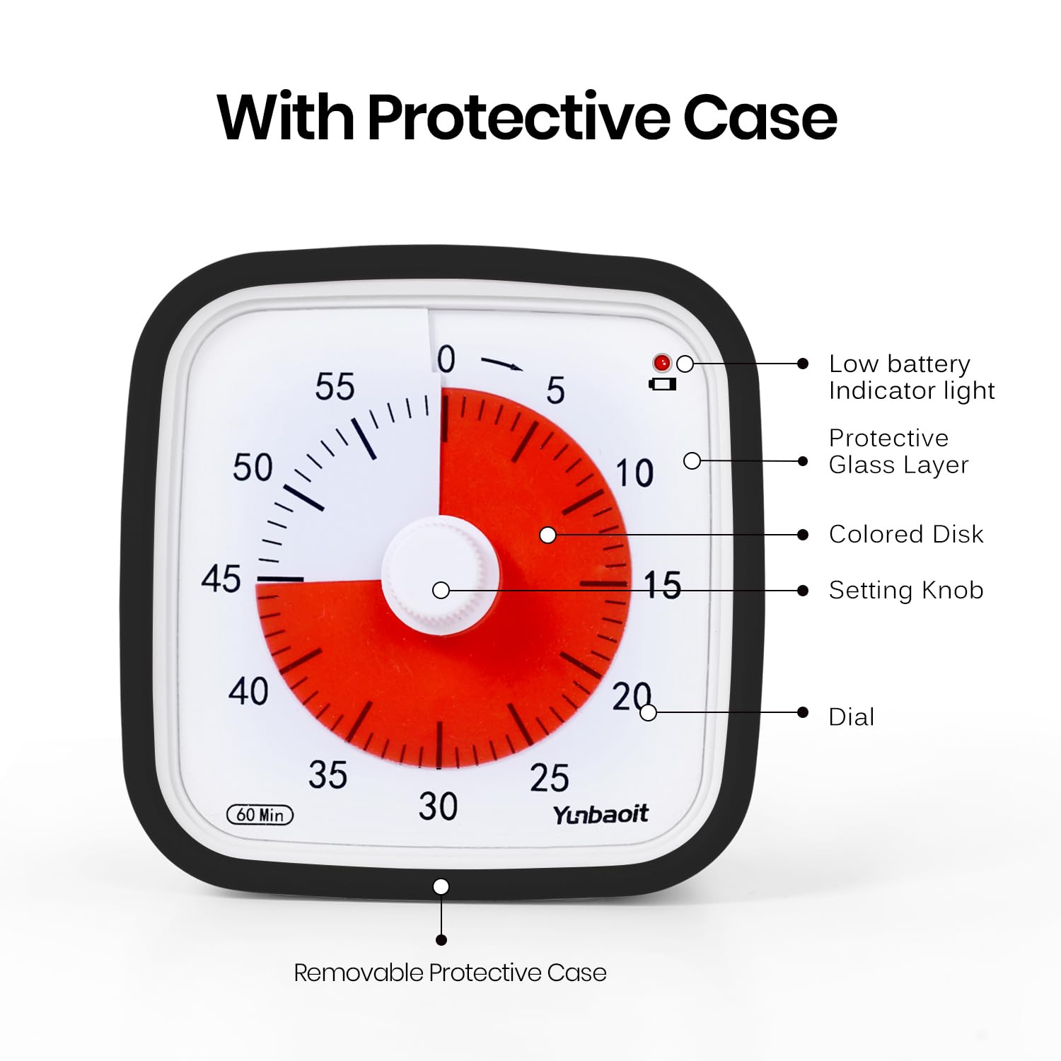 Visual Timer with Protective Case, Yunbaoit Upgraded 60-Minute Countdown Timer for Kids and Adults with Low Battery Remind, Silent Time Management Tool, No Ticking Optional Alert(Black) 🍁 All In One Marketplace Canada