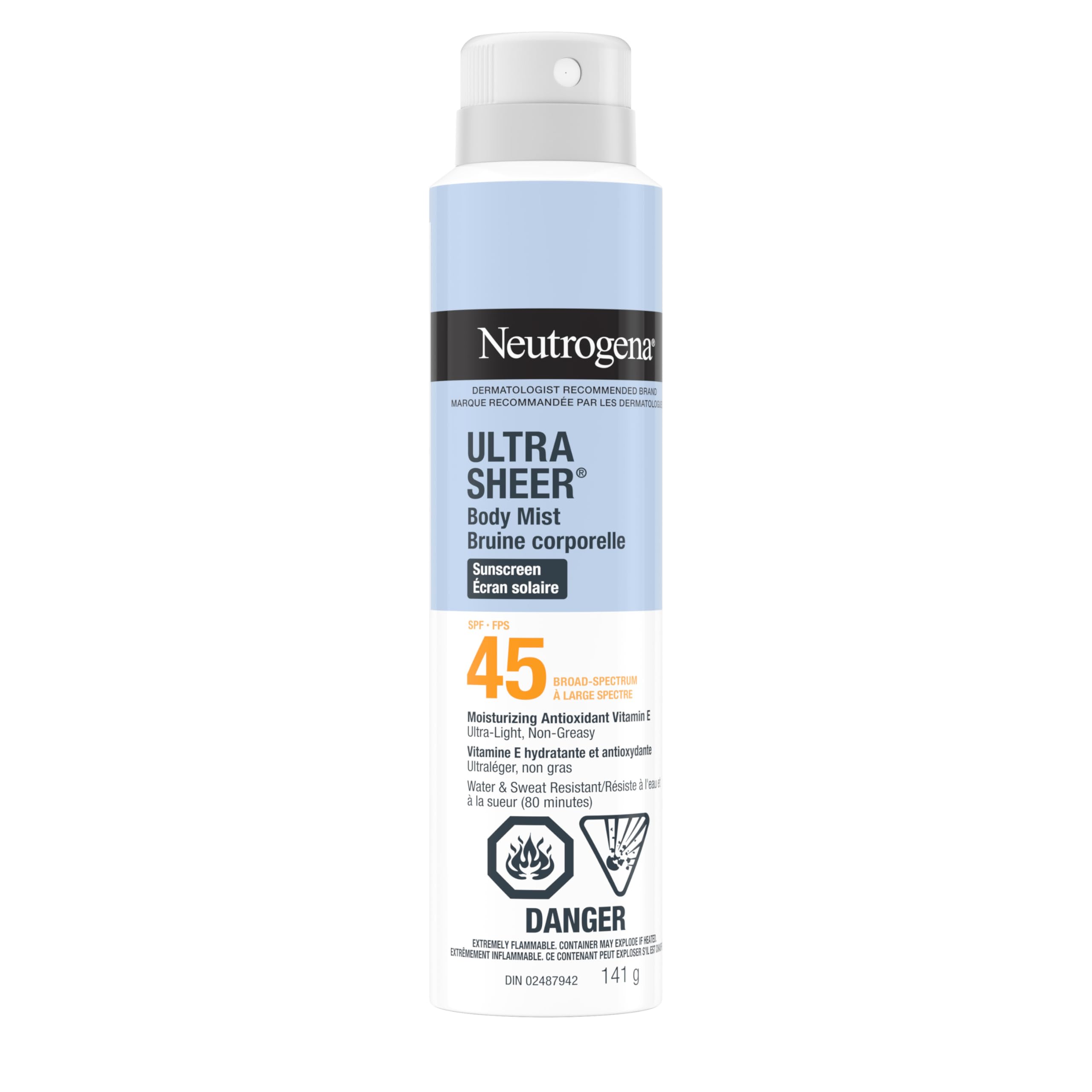 Neutrogena Ultra Sheer Body Mist Sunscreen Spray SPF 45 for UVA/UVB Broad Spectrum Sun Protection, Lightweight, Water-Resistant, Oil-Free & Non-Comedogenic, Oxybenzone-free, 141g 🍁 All In One Marketplace Canada